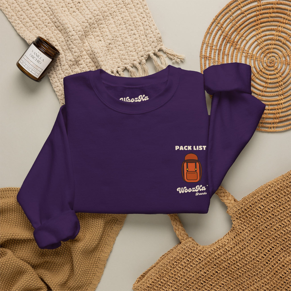 WoozKa Brands Hiking Sweatshirt, Backpacking Gear List Back Print