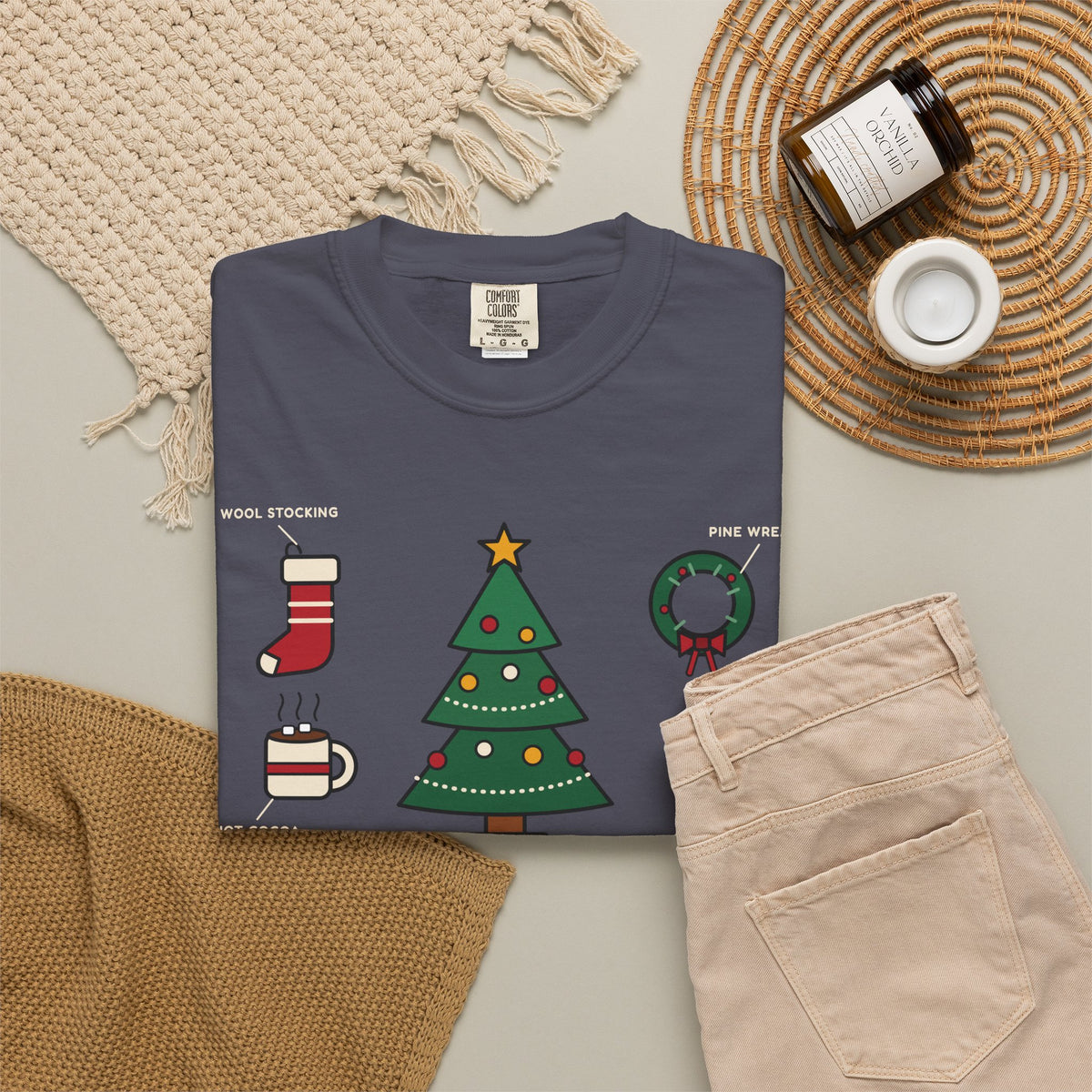 WoozKa Brands Cute Christmas Tree Heavyweight Tee, Holiday List Front Print
