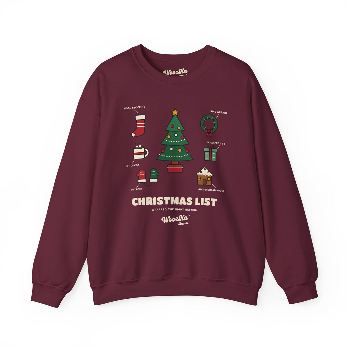 WoozKa Brands Cute Christmas Tree Sweatshirt, Holiday List Front Print