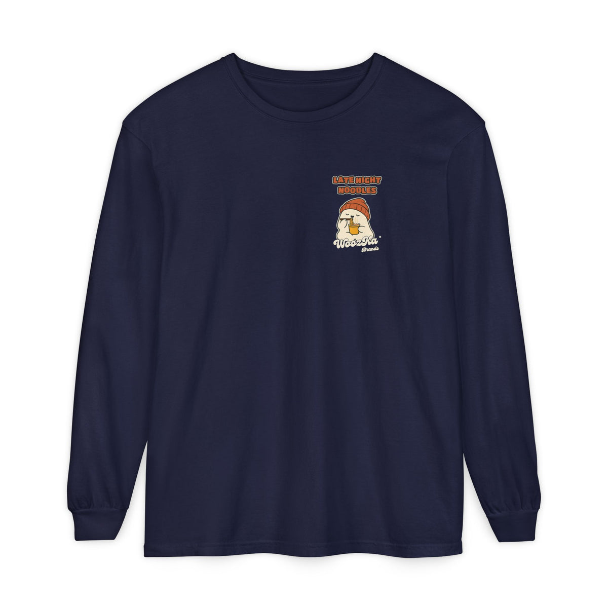 WoozKa Brands Late Night Noodles Ghost Long Sleeve T-Shirt, Two-Sided