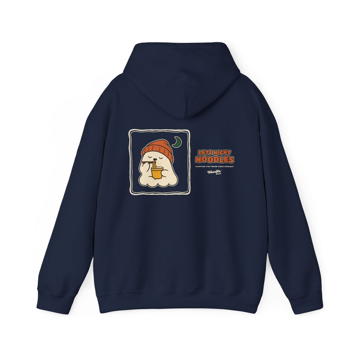 WoozKa Brands Late Night Noodles Ghost Hoodie, Wide Back Graphic