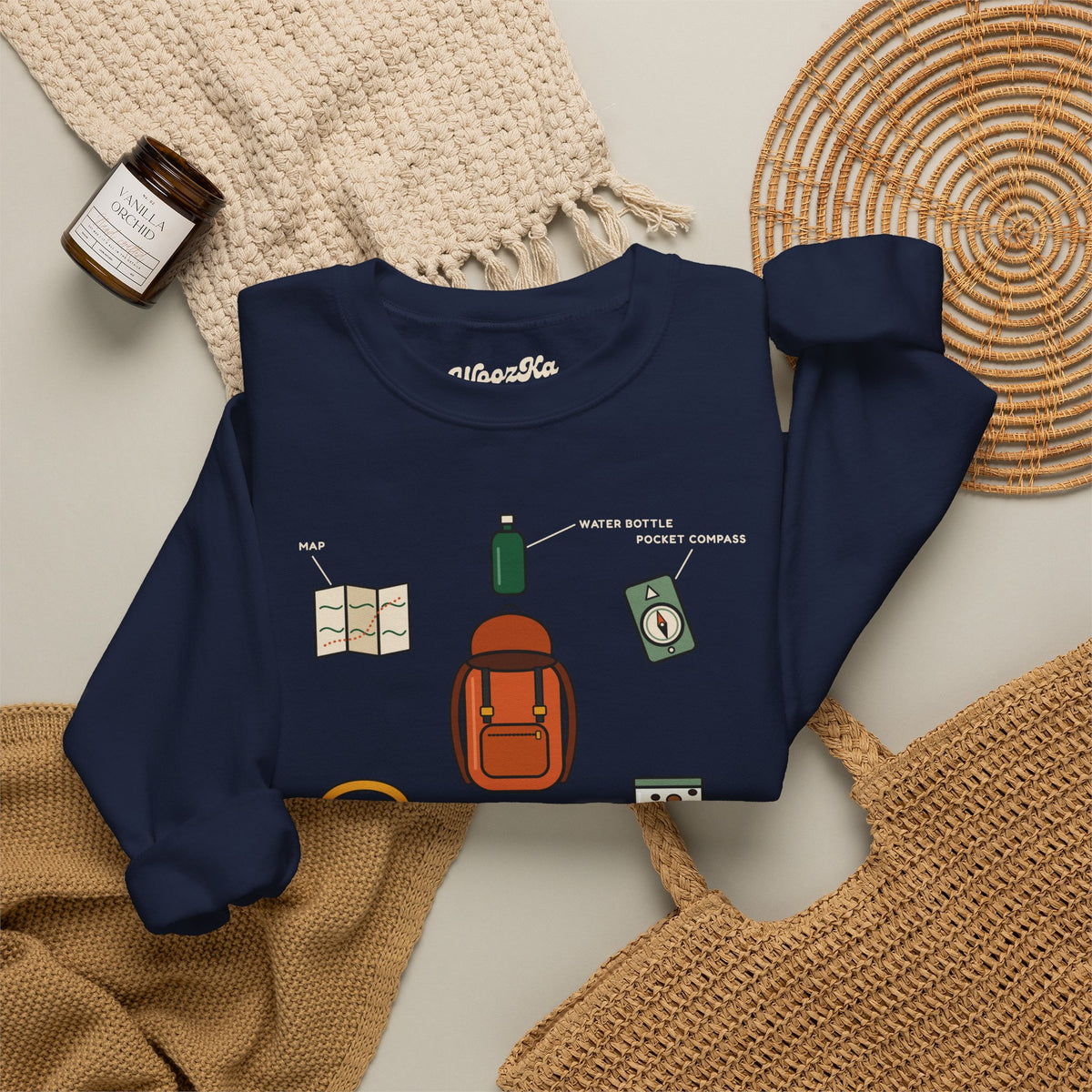 WoozKa Brands Hiking Sweatshirt, Backpacking Gear List Front Print