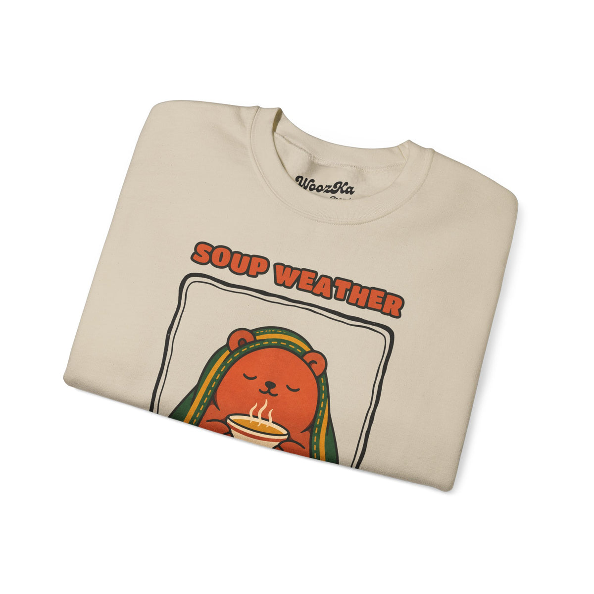 WoozKa Brands Soup Weather Bear Crewneck Sweatshirt, Front Graphic