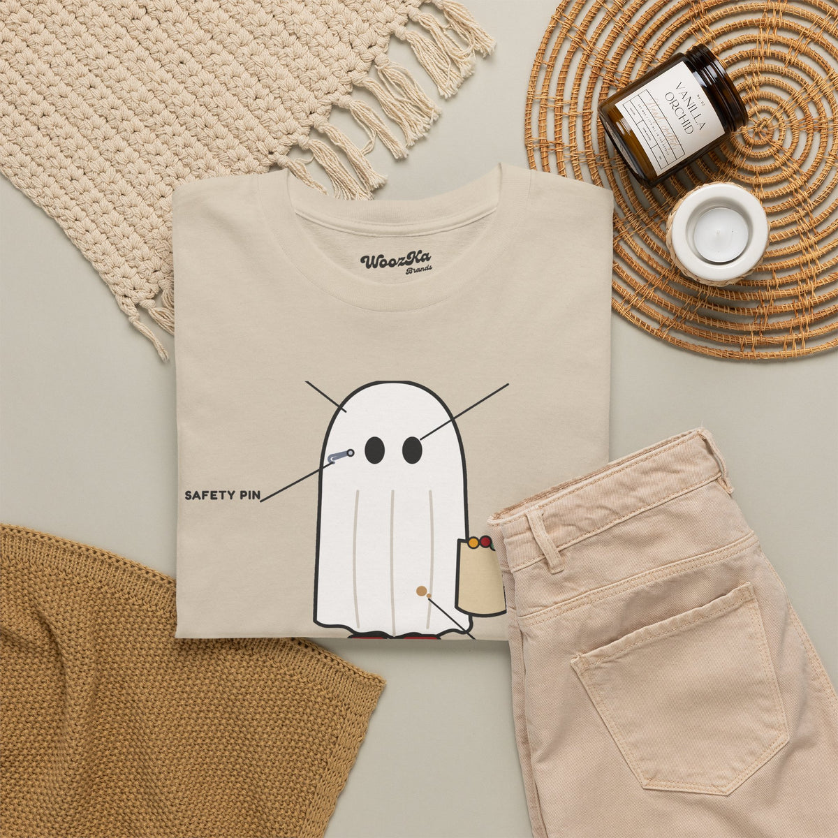 WoozKa Brands Lazy Halloween Costume T-Shirt, Funny Ghost Sheet Front Print