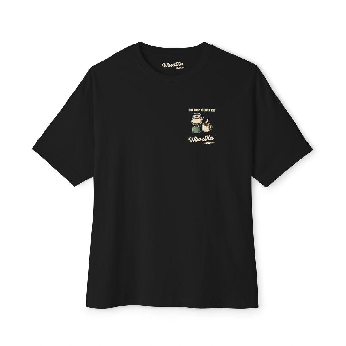 WoozKa Brands Camp Coffee Camping Oversized Boxy T-Shirt, Two-Sided Graphic