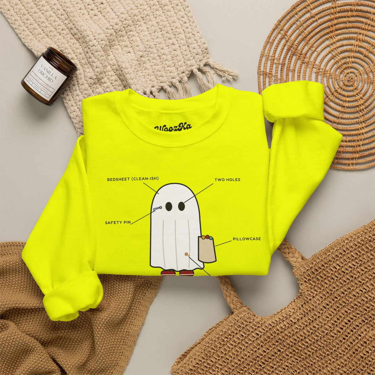 WoozKa Brands Lazy Halloween Costume Sweatshirt, Funny Ghost Front Print