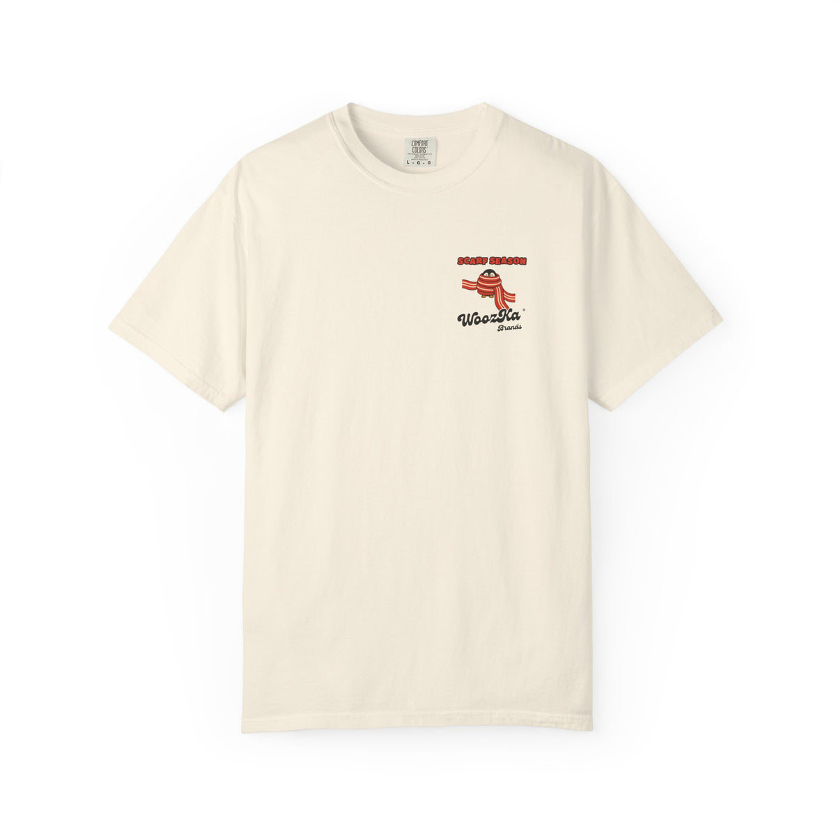 WoozKa Brands Scarf Season Penguin Garment-Dyed T-Shirt, Two-Sided Graphic