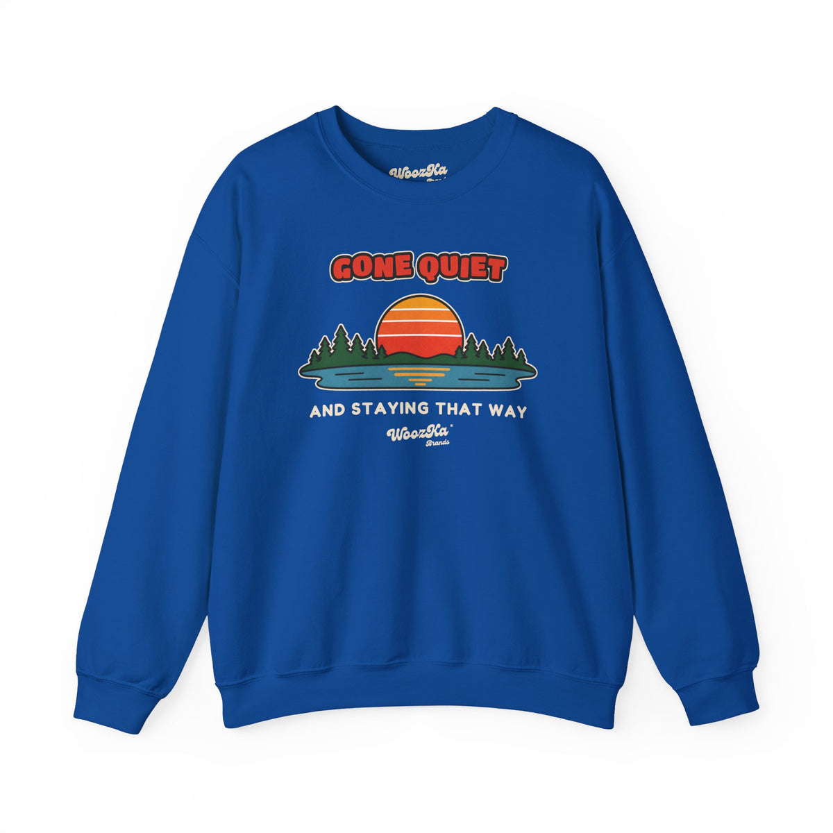 WoozKa Brands Retro Sunset Lake Sweatshirt, Nature Outdoors Front Print