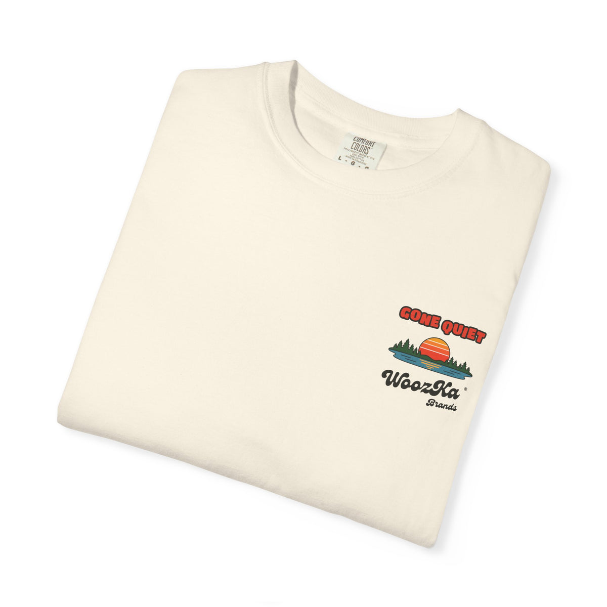 WoozKa Brands Retro Sunset Lake Heavyweight Tee, Nature Outdoors Back Print