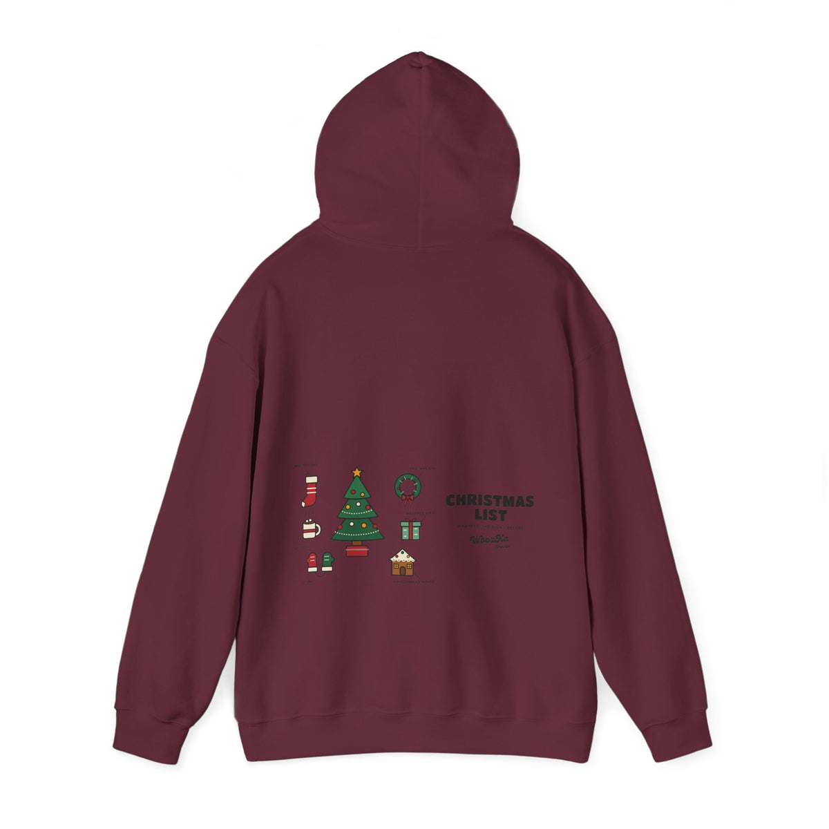 WoozKa Brands Cute Christmas Tree Hoodie, Holiday List Wide Back Print