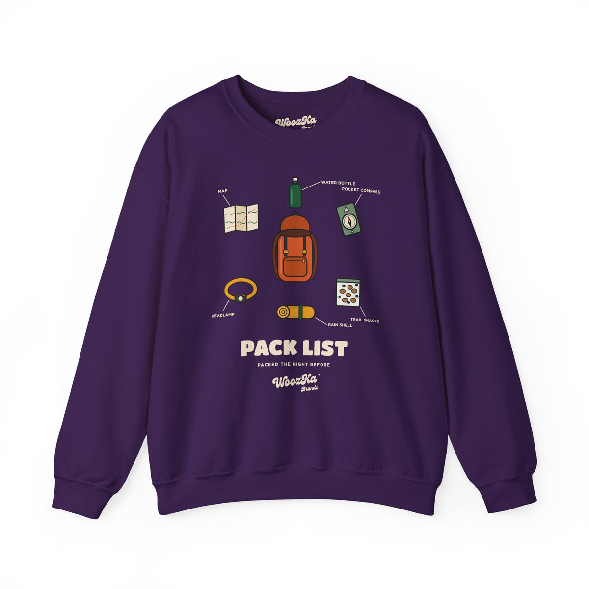 WoozKa Brands Hiking Sweatshirt, Backpacking Gear List Front Print
