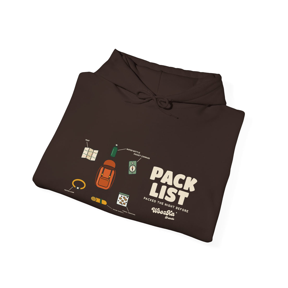 WoozKa Brands Hiking Hoodie, Backpacking Gear List Wide Front Print