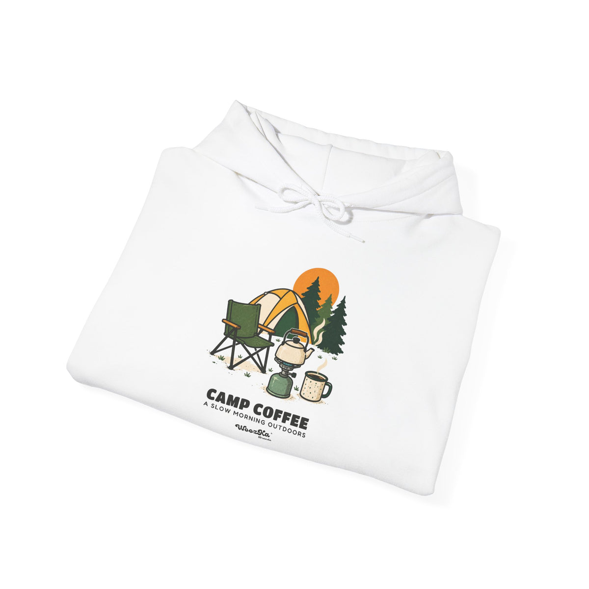 WoozKa Brands Camp Coffee Camping Hoodie, Front Graphic