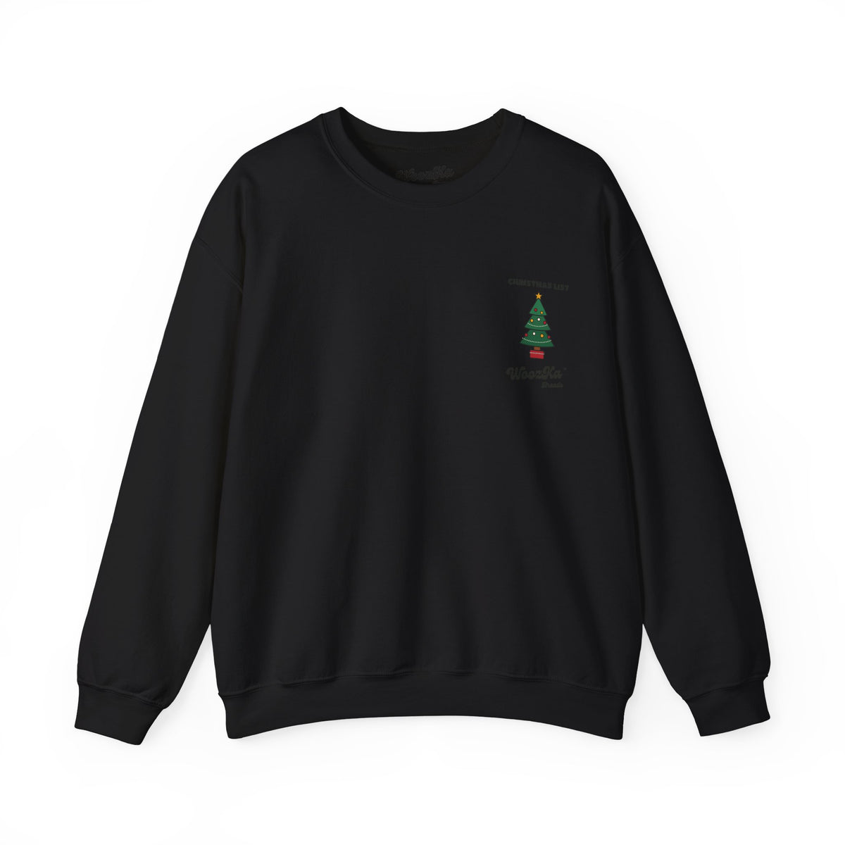 WoozKa Brands Cute Christmas Tree Sweatshirt, Holiday List Back Print