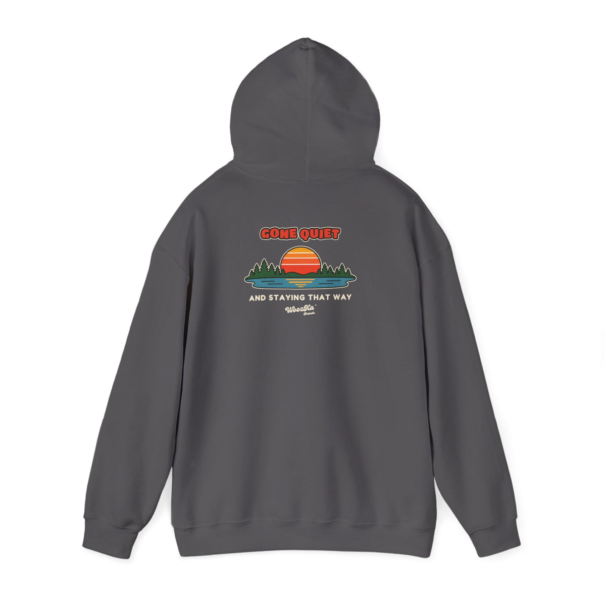 WoozKa Brands Retro Sunset Lake Hoodie, Nature Outdoors Pine Back Print