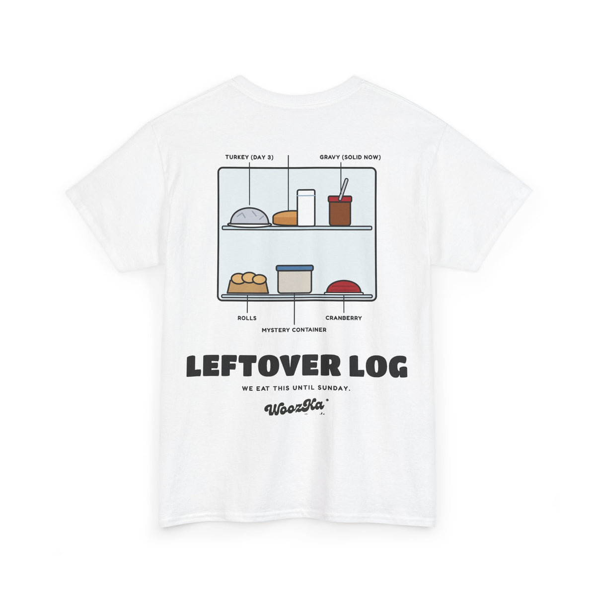 WoozKa Brands Funny Thanksgiving Leftovers T-Shirt, Turkey Pie Back Print