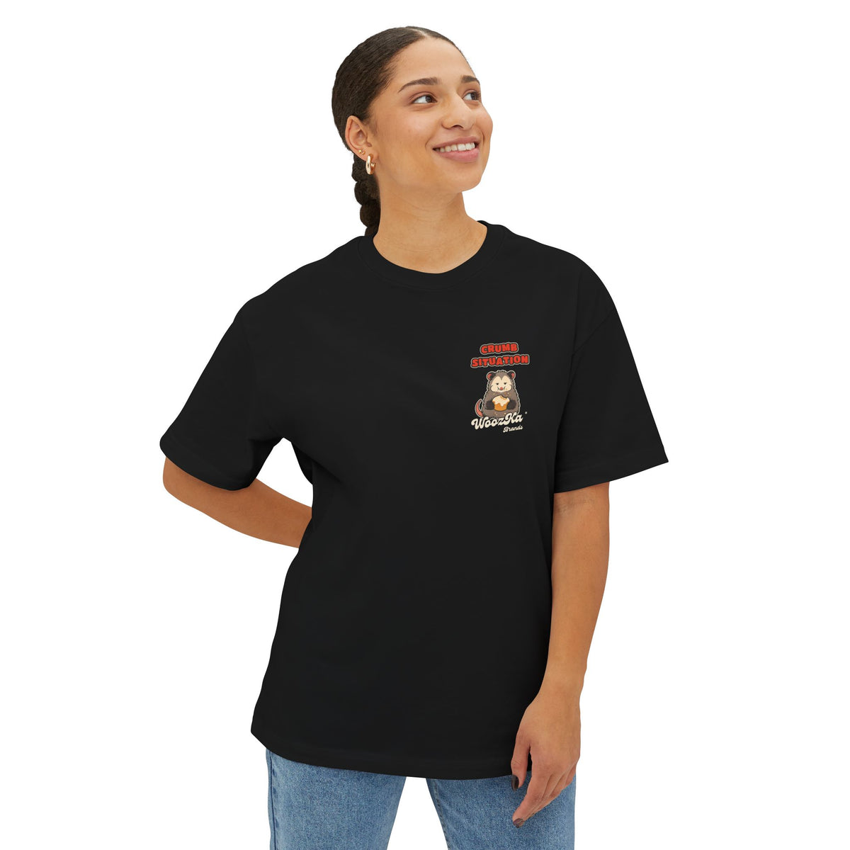 WoozKa Brands Crumb Situation Opossum Oversized Boxy T-Shirt, Two-Sided