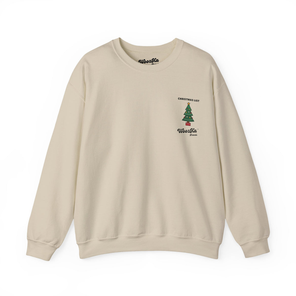 WoozKa Brands Cute Christmas Tree Sweatshirt, Holiday List Back Print