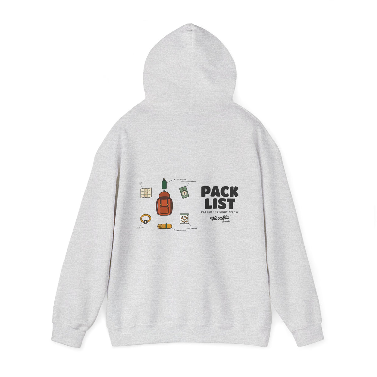 WoozKa Brands Hiking Hoodie, Backpacking Gear List Wide Back Print