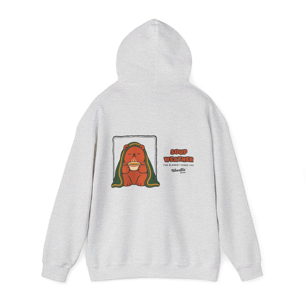 WoozKa Brands Soup Weather Bear Hoodie, Wide Back Graphic