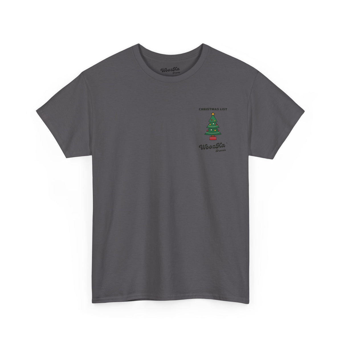 WoozKa Brands Cute Christmas Tree T-Shirt, Holiday List Back Print