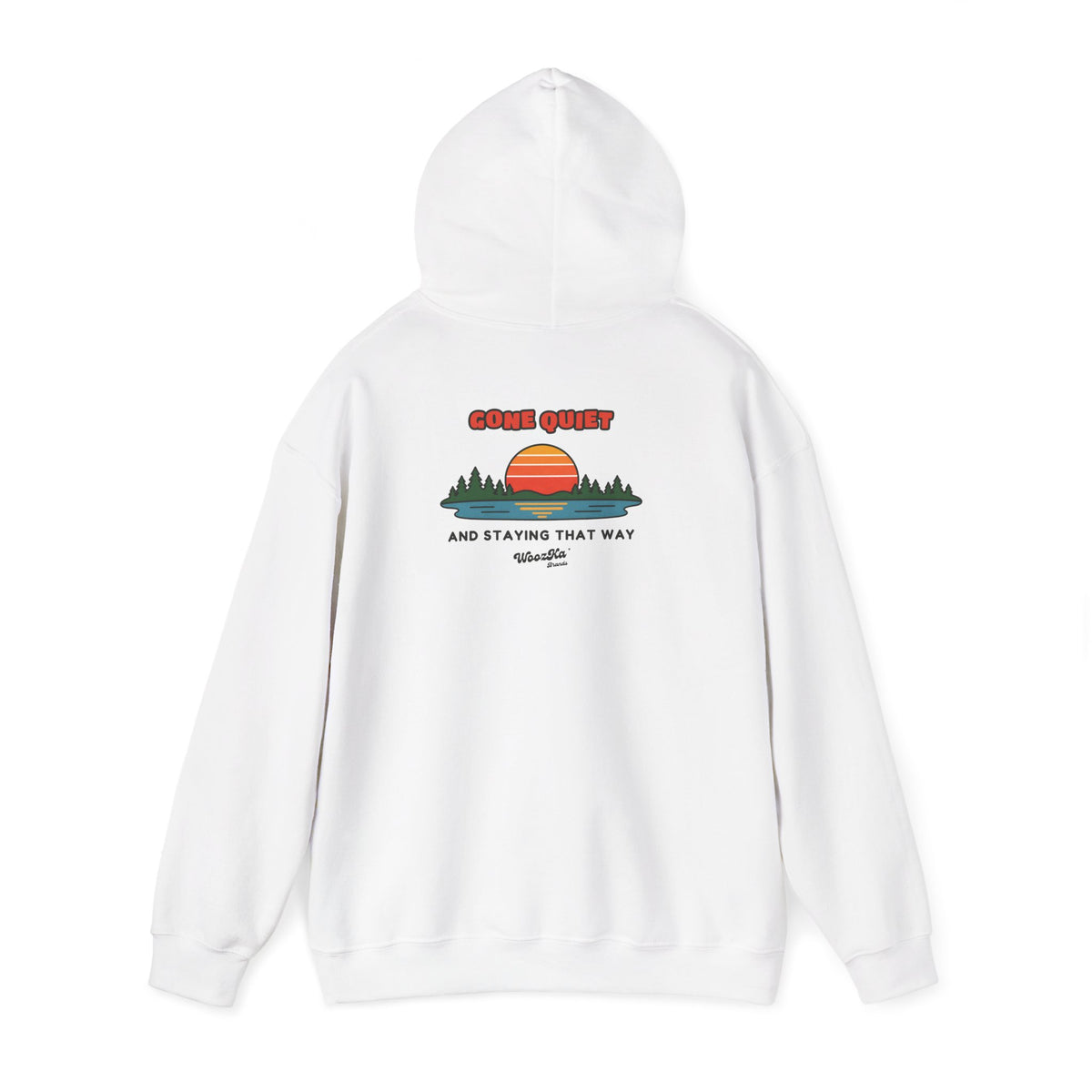 WoozKa Brands Retro Sunset Lake Hoodie, Nature Outdoors Pine Back Print