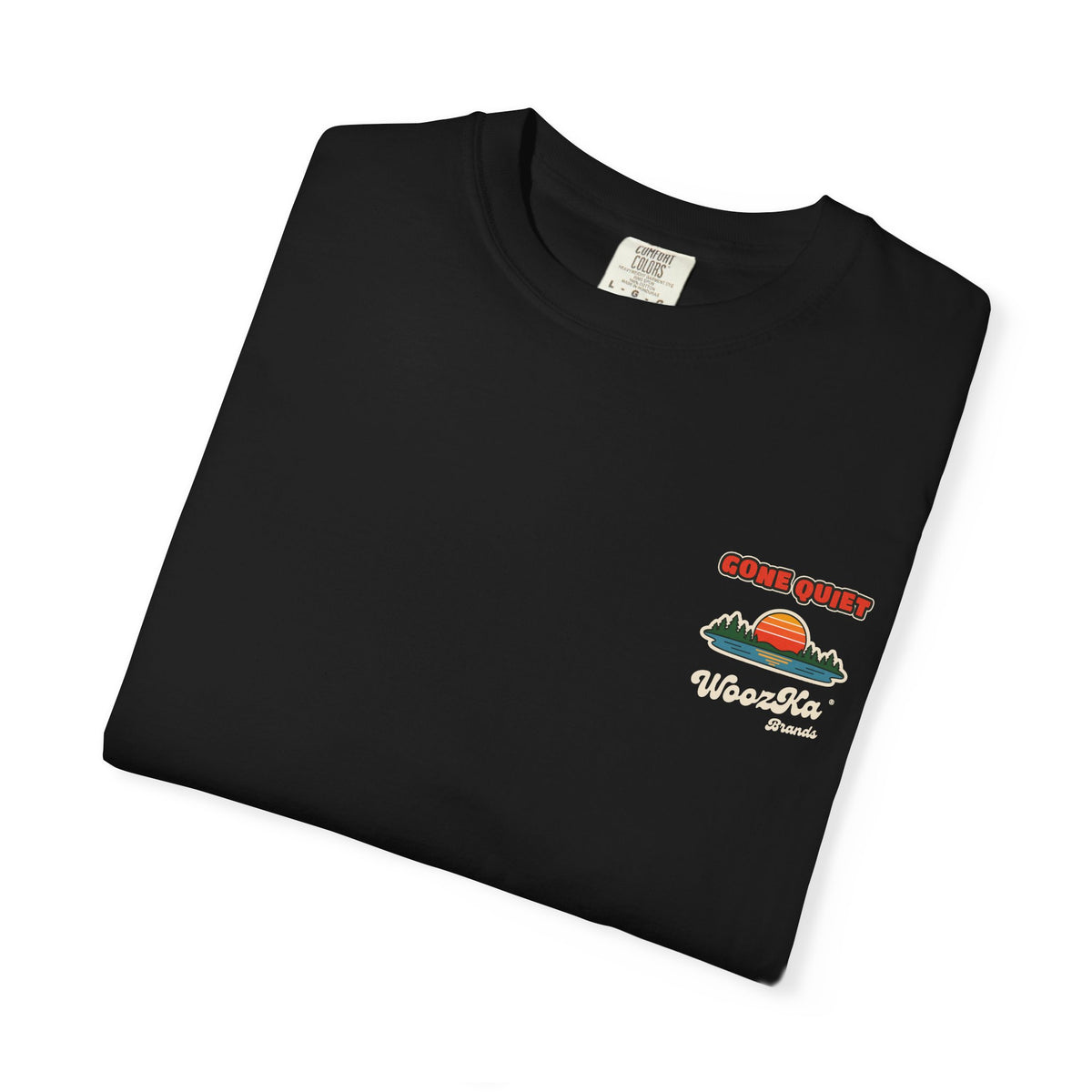 WoozKa Brands Retro Sunset Lake Heavyweight Tee, Nature Outdoors Back Print
