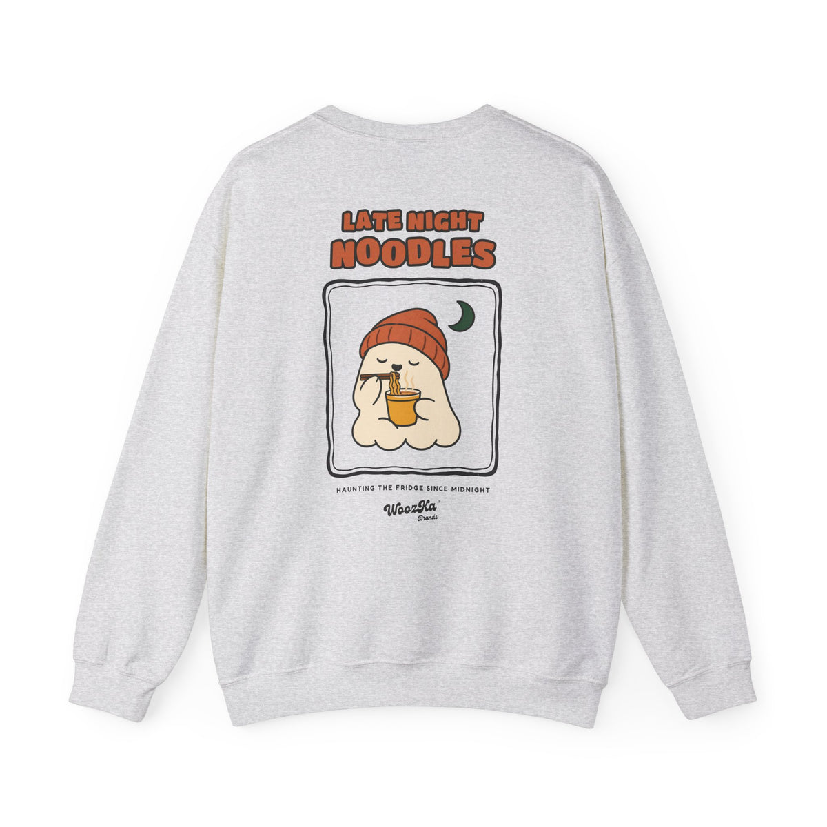 WoozKa Brands Late Night Noodles Ghost Crewneck Sweatshirt, Two-Sided