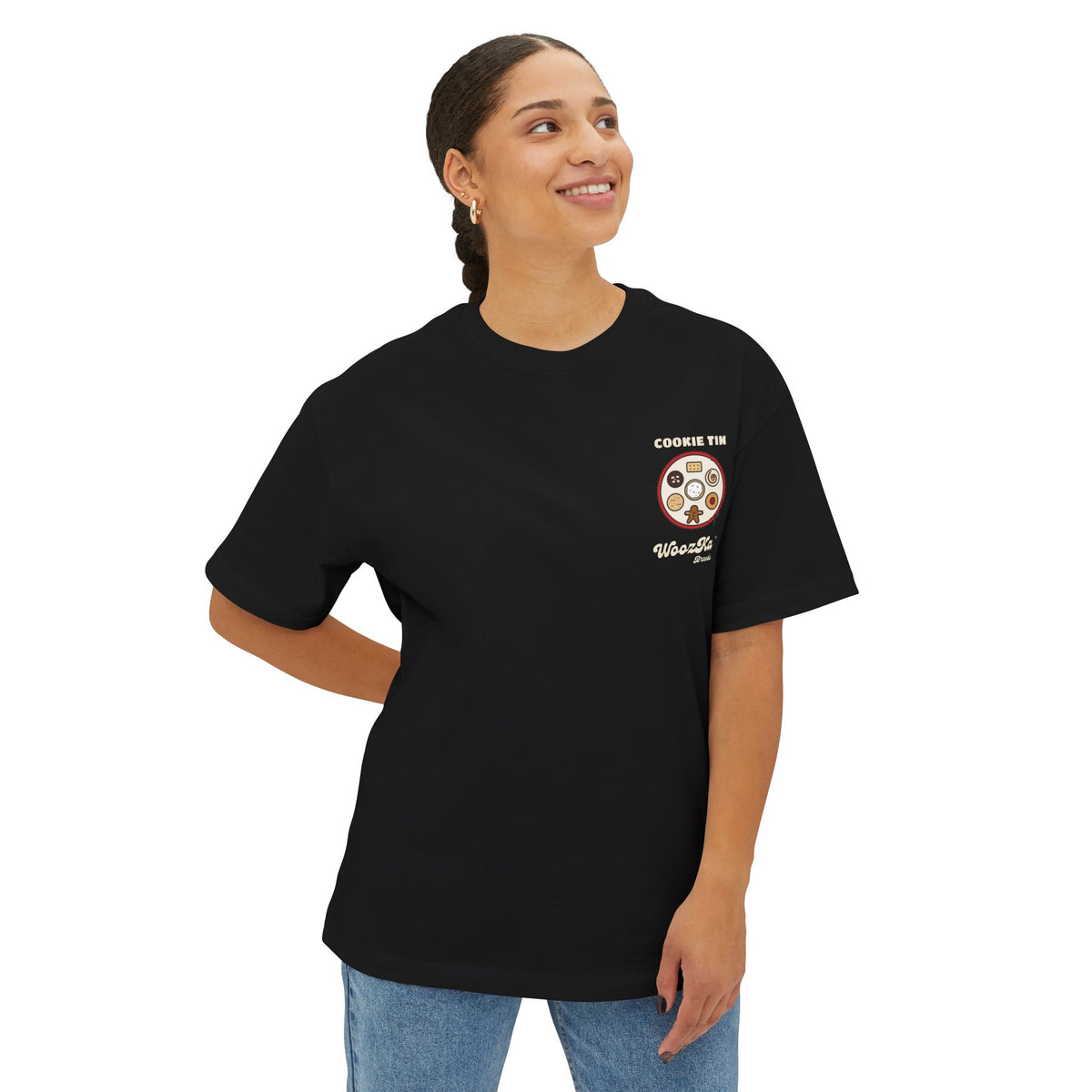 WoozKa Brands Christmas Cookie Oversized Tee, Holiday Baking Back Print