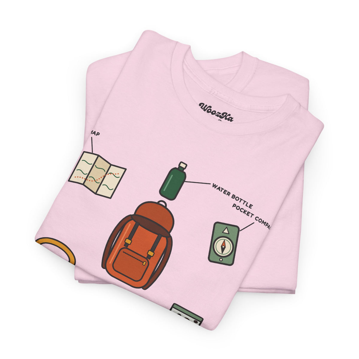WoozKa Brands Hiking T-Shirt, Backpacking Gear List Front Print