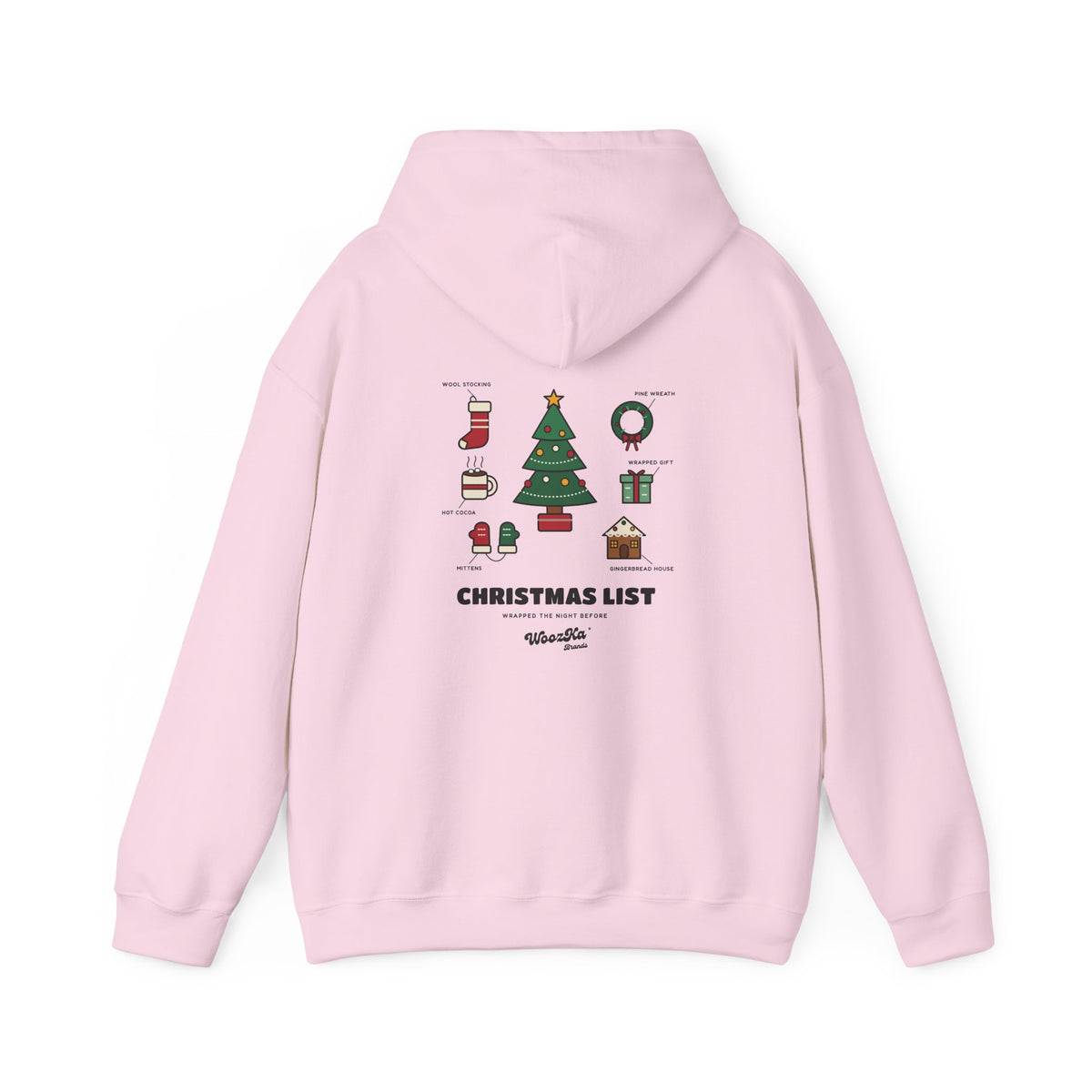 WoozKa Brands Cute Christmas Tree Hoodie, Holiday List Back Print