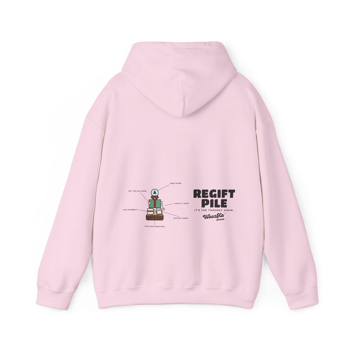 WoozKa Brands Funny Christmas Hoodie, Regift Office Party Wide Back Print