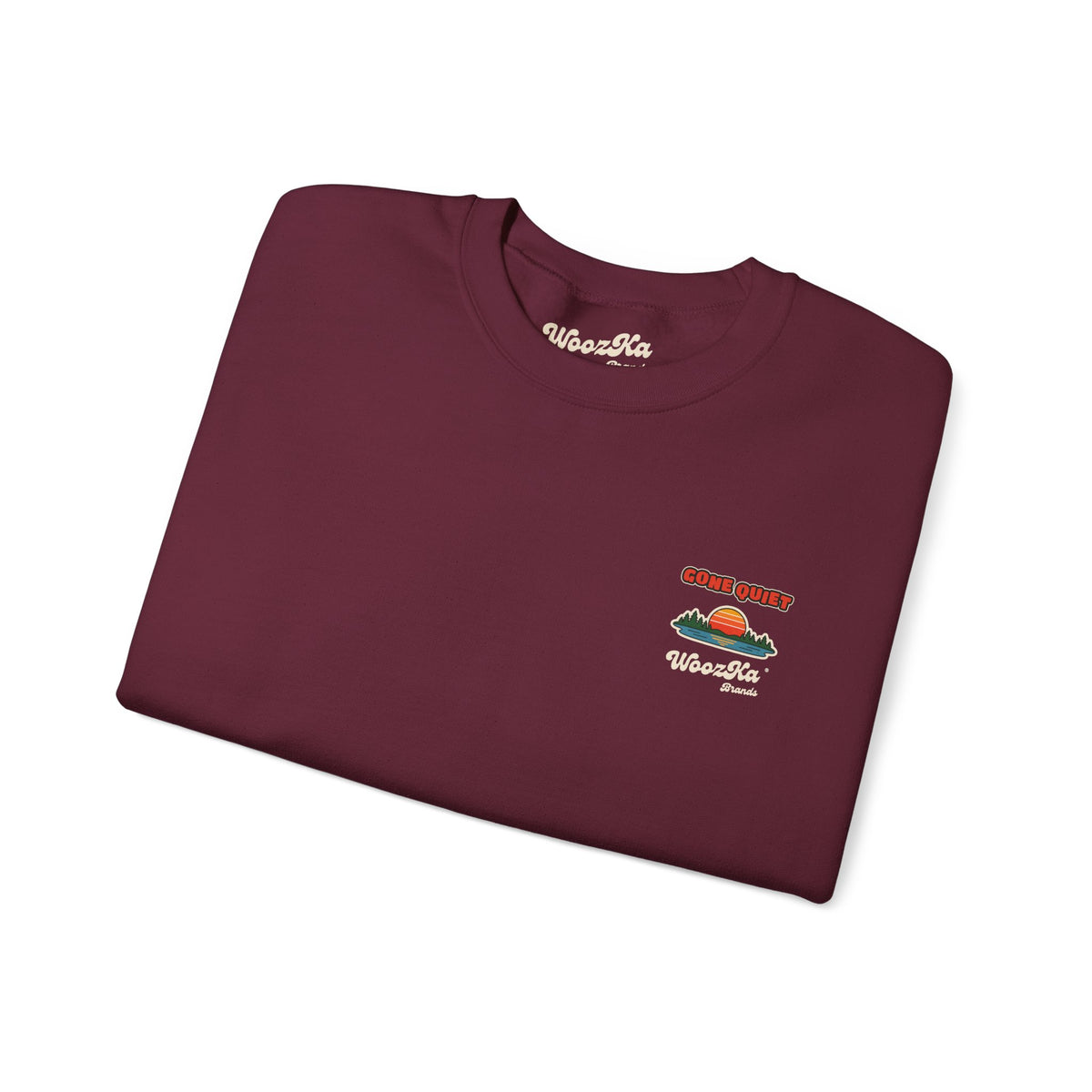 WoozKa Brands Retro Sunset Lake Sweatshirt, Nature Outdoors Pine Back Print