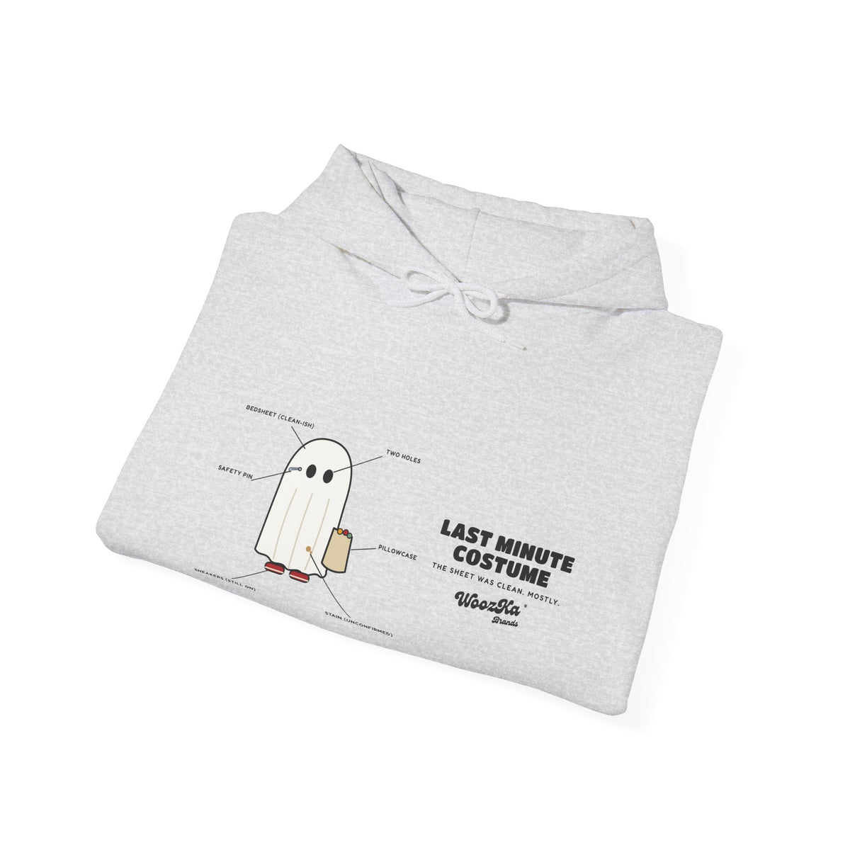 WoozKa Brands Lazy Halloween Costume Hoodie, Funny Ghost Wide Front Print