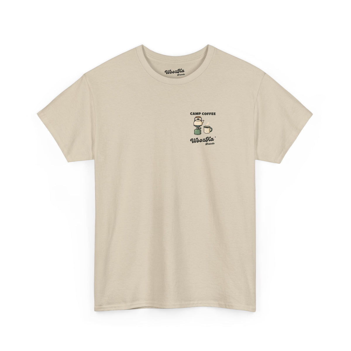WoozKa Brands Camp Coffee Camping Heavy Cotton T-Shirt, Two-Sided Graphic