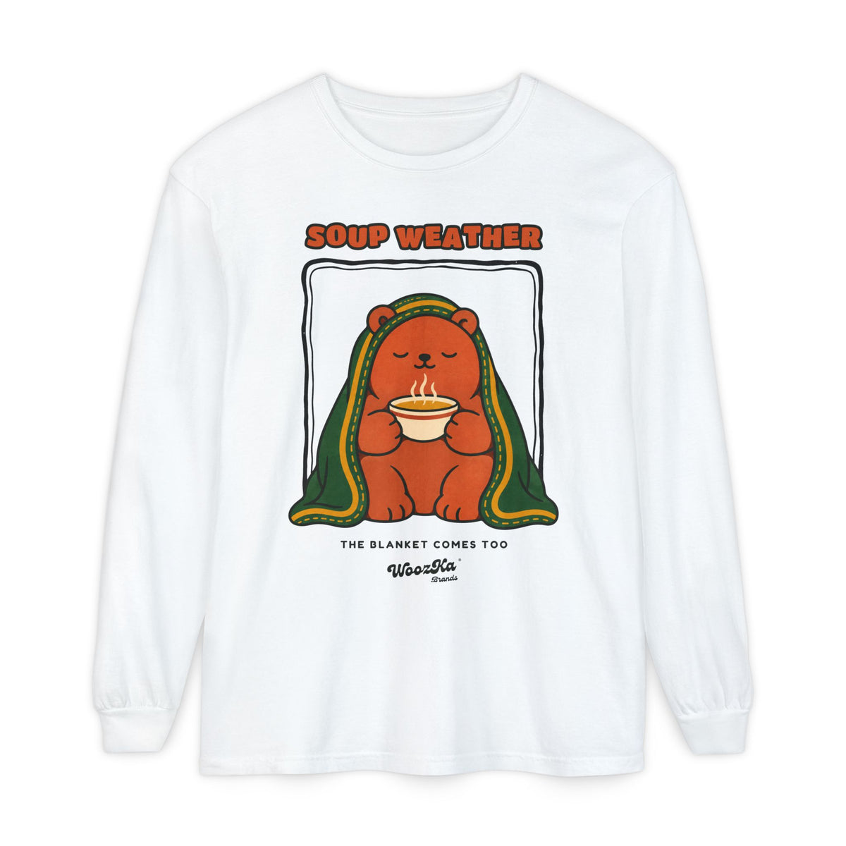 WoozKa Brands Soup Weather Bear Long Sleeve T-Shirt, Front Graphic