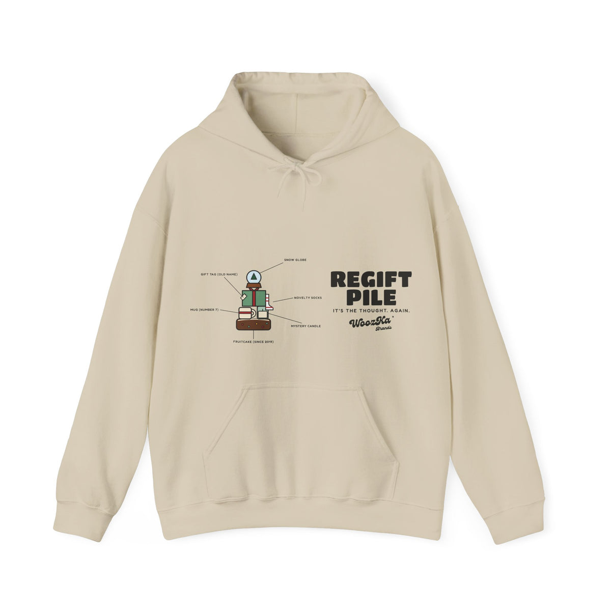 WoozKa Brands Funny Christmas Hoodie, Regift Office Party Wide Front Print