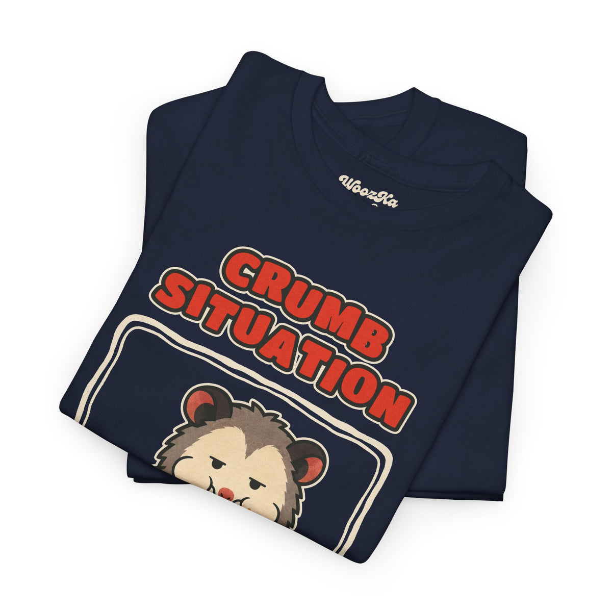 WoozKa Brands Crumb Situation Opossum Heavy Cotton T-Shirt, Front Graphic