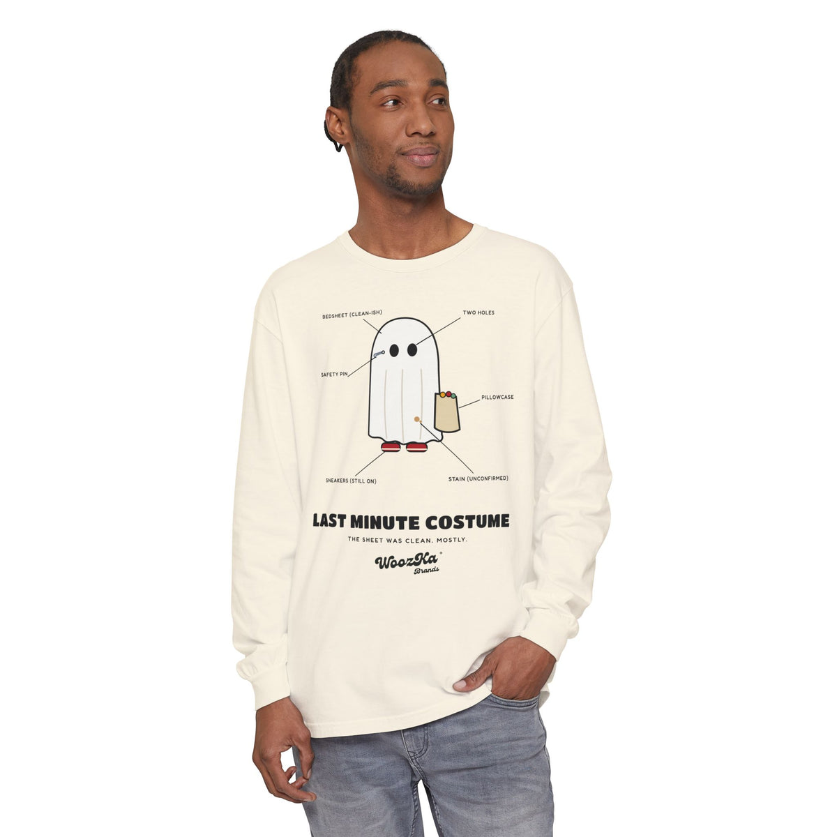 WoozKa Brands Lazy Halloween Costume Long Sleeve Tee, Front Print
