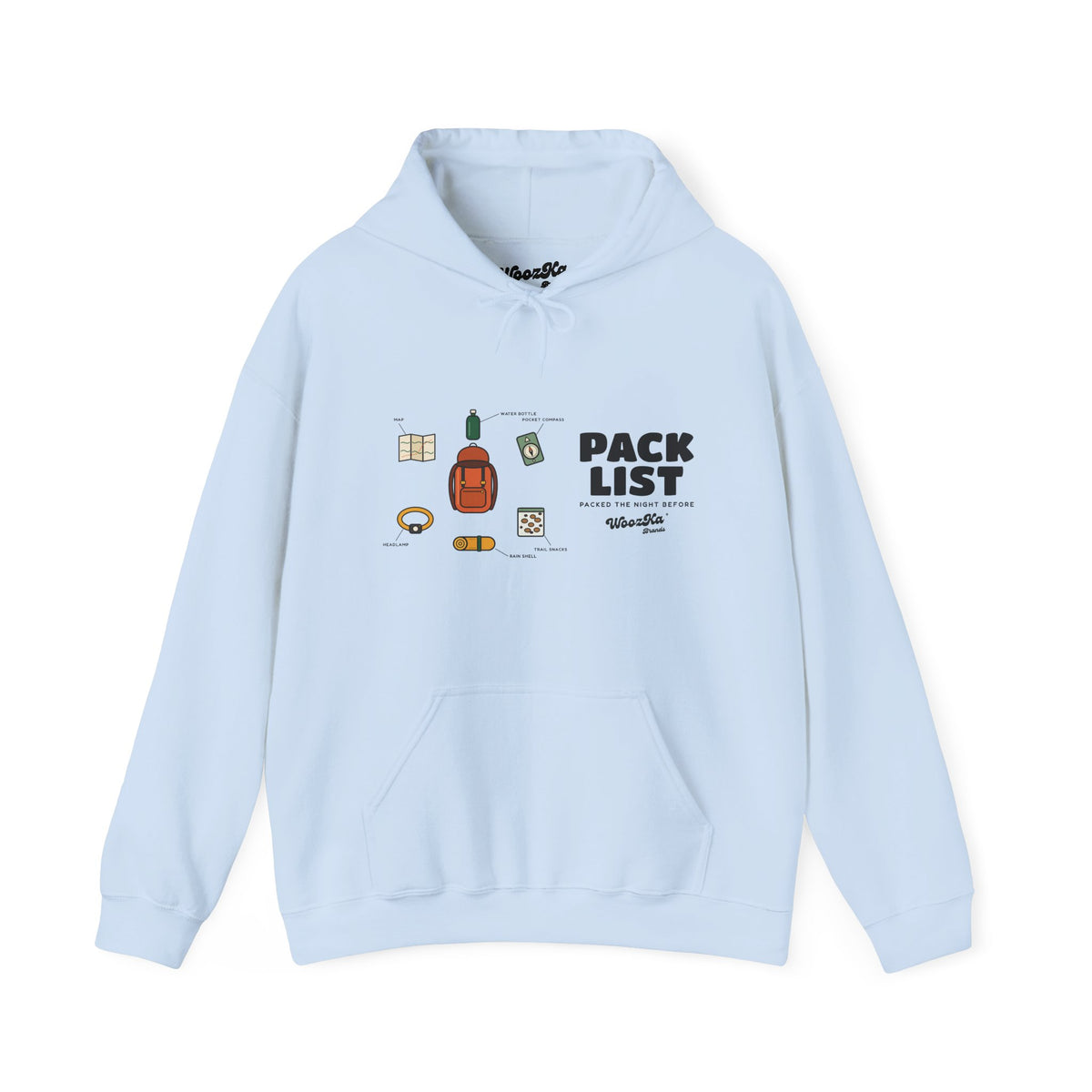 WoozKa Brands Hiking Hoodie, Backpacking Gear List Wide Front Print
