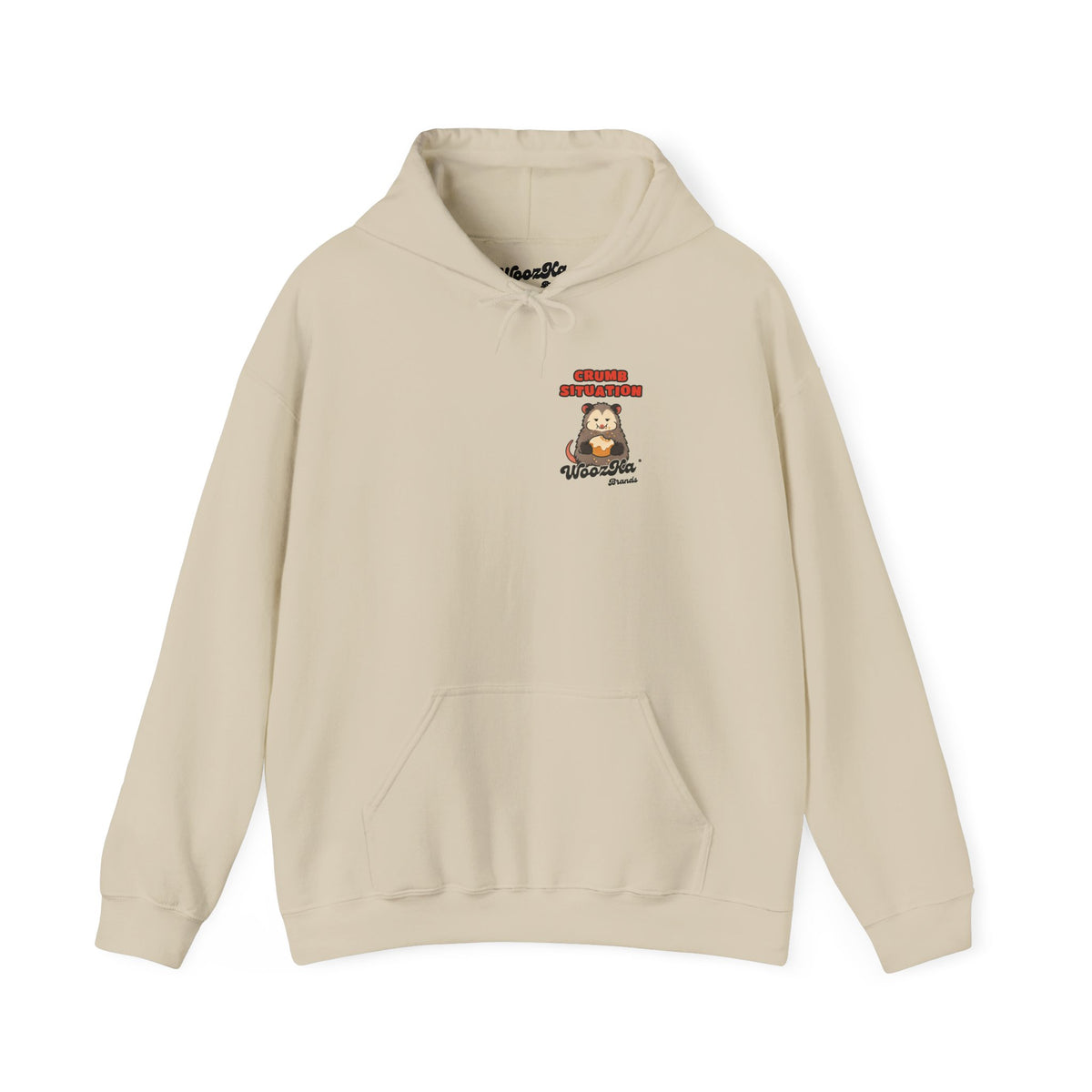 WoozKa Brands Crumb Situation Opossum Hoodie, Front and Back Graphic