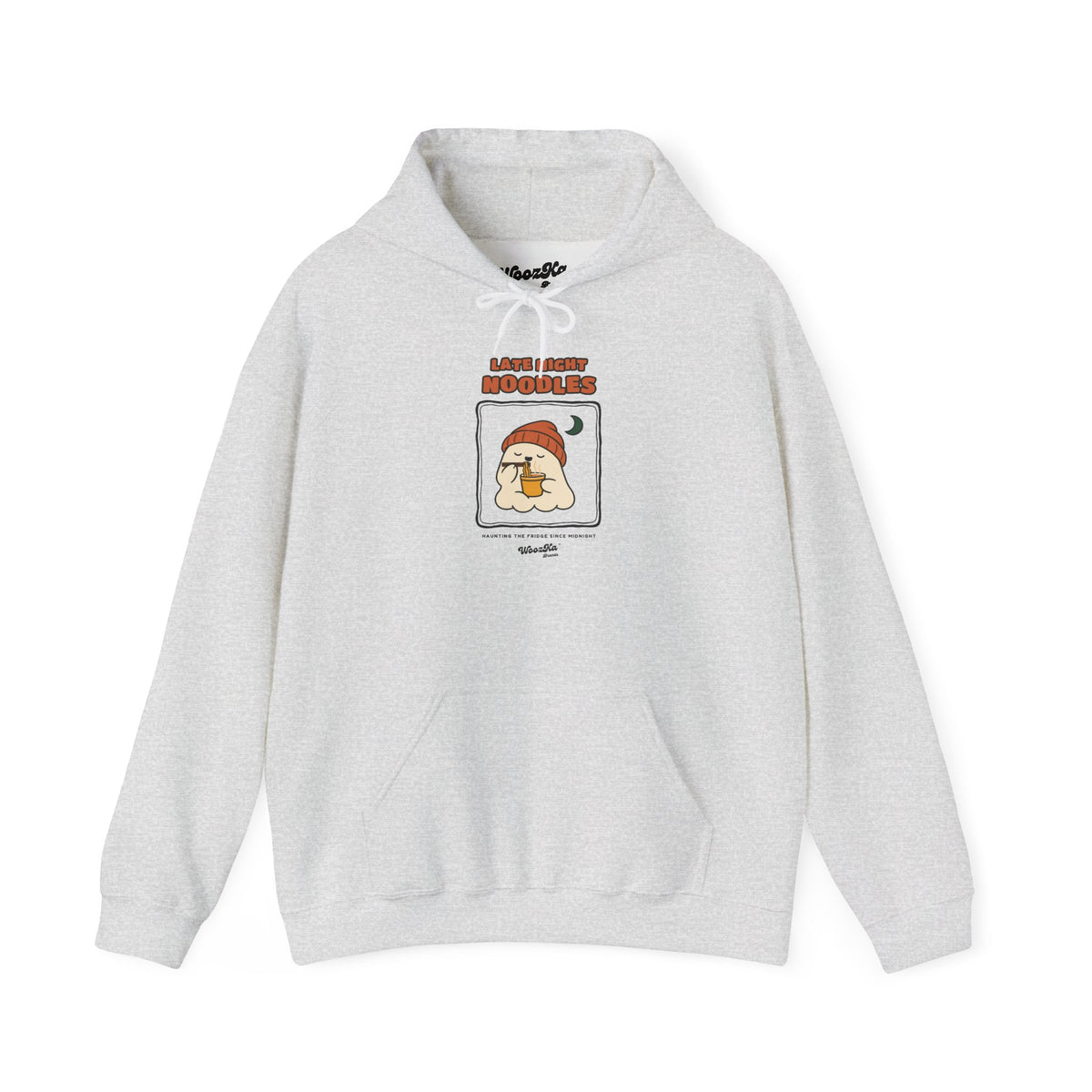 WoozKa Brands Late Night Noodles Ghost Hoodie, Front Graphic