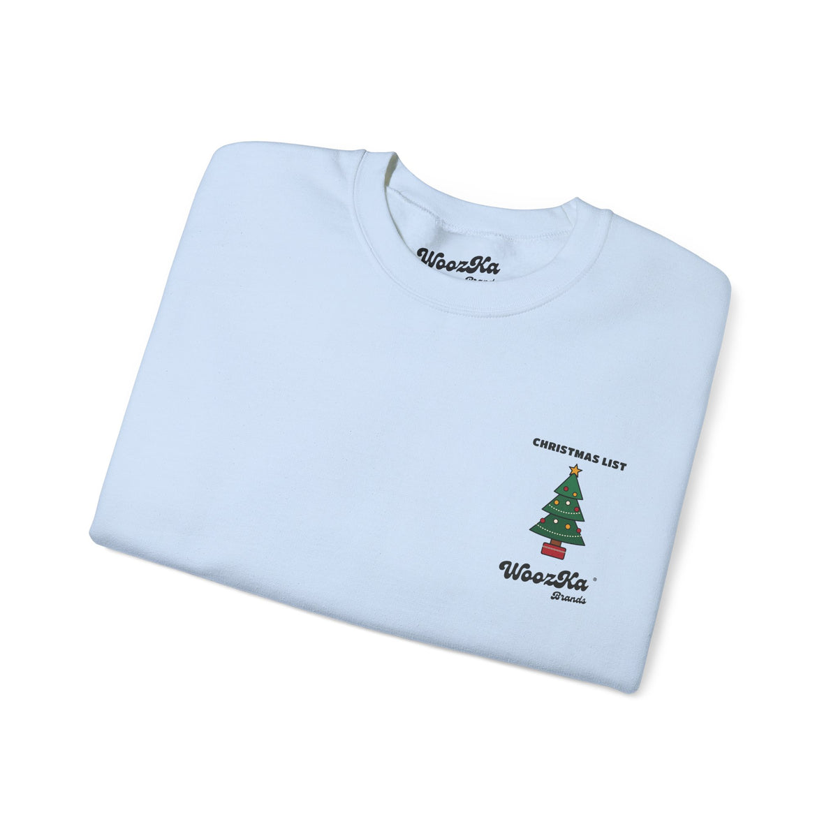 WoozKa Brands Cute Christmas Tree Sweatshirt, Holiday List Back Print