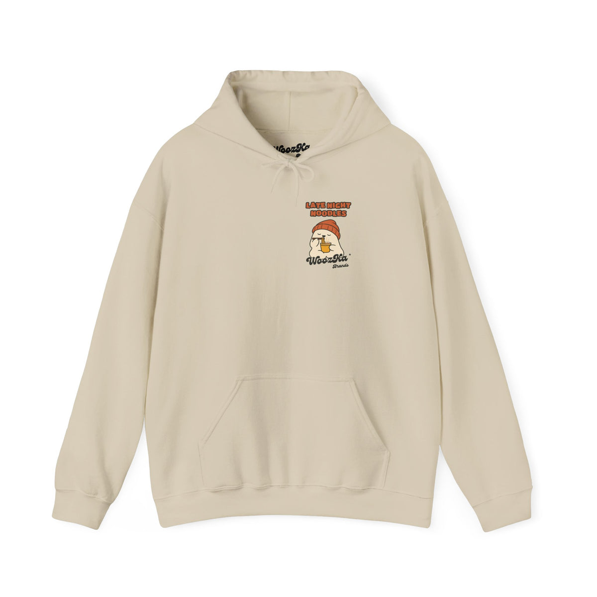 WoozKa Brands Late Night Noodles Ghost Hoodie, Wide Back Graphic