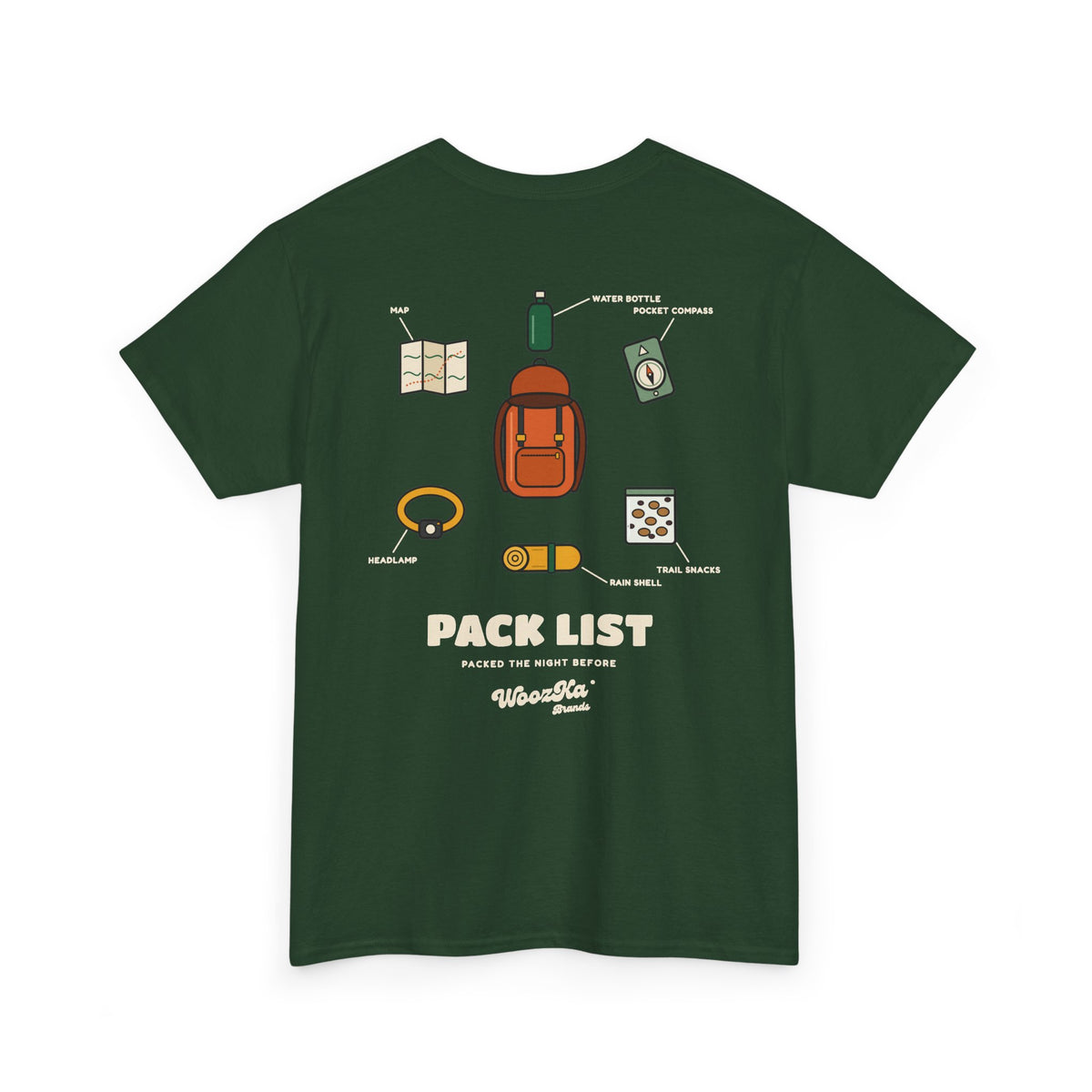 WoozKa Brands Hiking T-Shirt, Backpacking Gear List Back Print