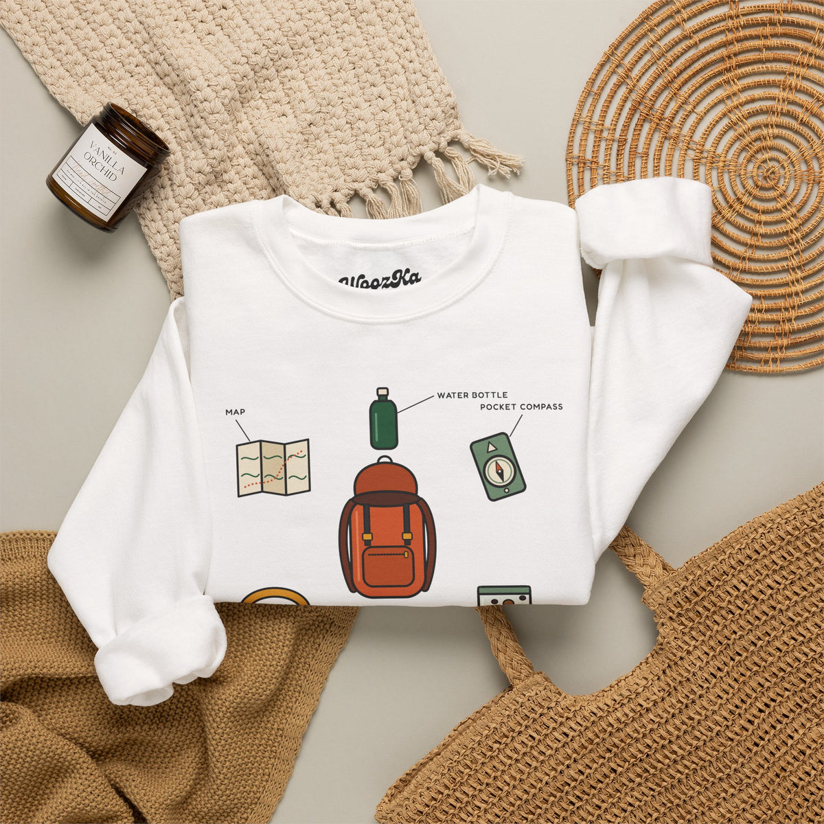 WoozKa Brands Hiking Sweatshirt, Backpacking Gear List Front Print