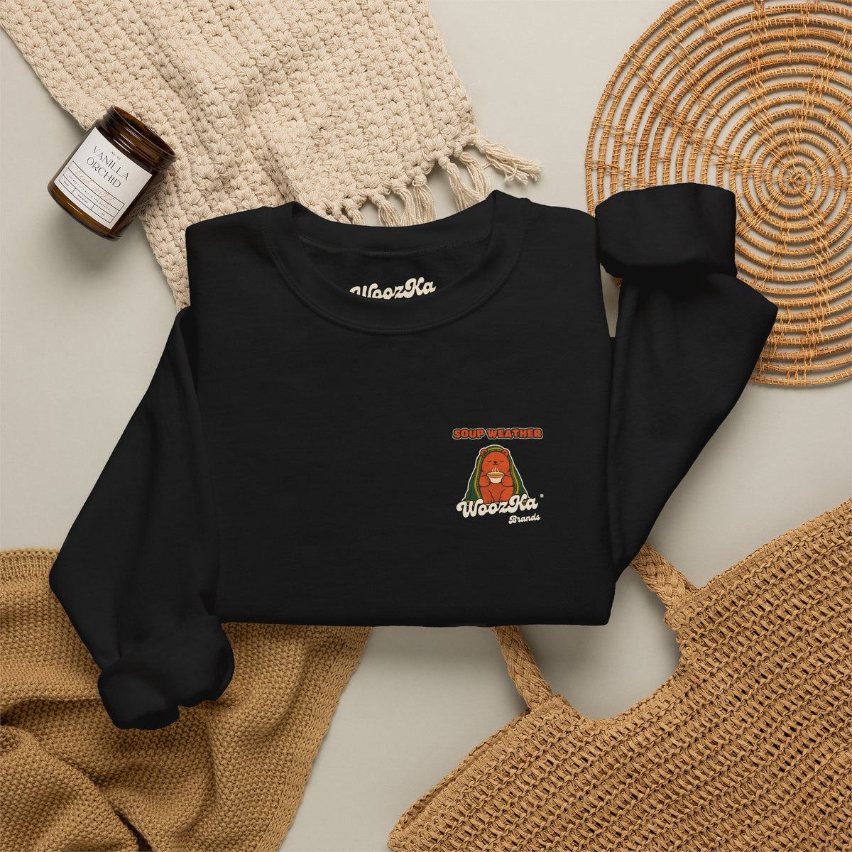 WoozKa Brands Soup Weather Bear Crewneck Sweatshirt, Front and Back Graphic