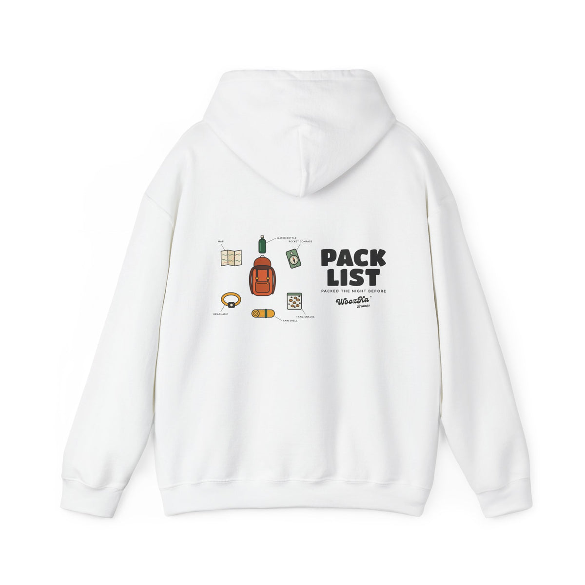 WoozKa Brands Hiking Hoodie, Backpacking Gear List Wide Back Print