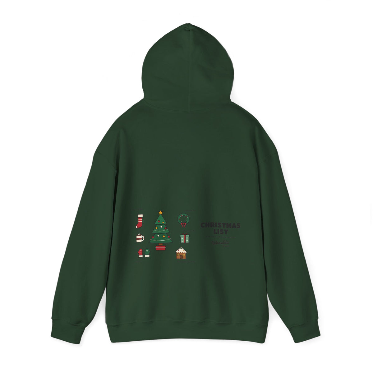 WoozKa Brands Cute Christmas Tree Hoodie, Holiday List Wide Back Print