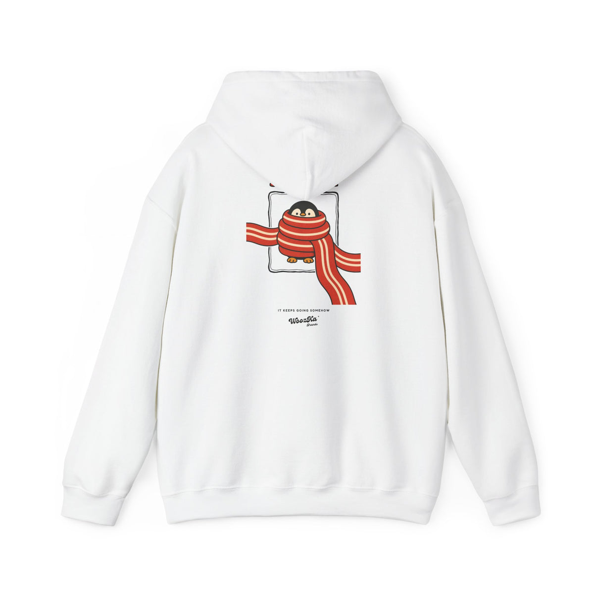 WoozKa Brands Scarf Season Penguin Hoodie, Front and Back Graphic